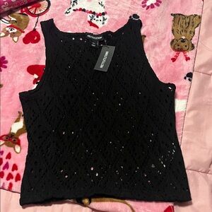 PrettyLittleThing Black Crochet Tank Top